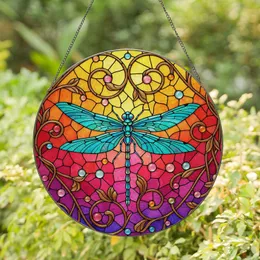 Dragonfly Bronze Scrollwork Glass Cabochon - Home Decor Gift for Wildlife Lover Stained Glass Suncatcher