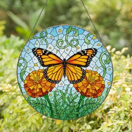 Monarch Butterfly Marigold Flowers - Home Decor Gift for Garden Lover Stained Glass Suncatcher