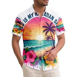 THIS IS MY HAWAIIAN SHIRT Tropical Sunset Beach Palm Trees Hibiscus - Beach Vacation Gift