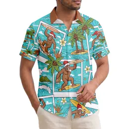 Bigfoot Surfing Santa Hat Pineapple Ocean Waves - Christmas Holiday Gift for Bigfoot Lovers Hawaiian Shirt