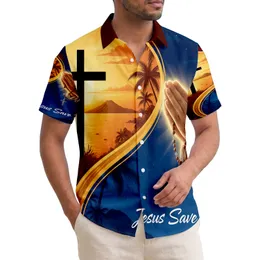 Christian Cross Rosary Hands Tropical Sunset Night - Spiritual Lifestyle Gift for Believer Hawaiian Shirt