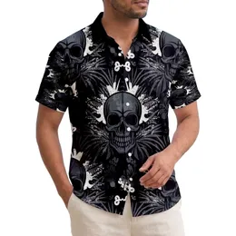 Menacing Skulls Tropical Foliage Grunge Splatter - Alternative Lifestyle Gift for Skull Lover Hawaiian Shirt