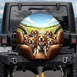Six Realistic Beagles Vehicle Ride - Open Road Travel Gift for Dog Lovers Spare Tire Cover