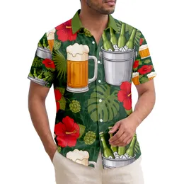 Overflowing Beer Glasses Ice Bucket Hops Hibiscus Monstera - Celebratory Summer Party Gift Hawaiian Shirt