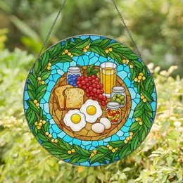 Golden Toast Fried Eggs Grapes Breakfast Scene - Kitchen Home Decor Gift for Foodies Stained Glass Suncatcher