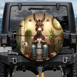 Spectacled Brown Donkey on Toilet - Bathroom Decor Gift for Animal Lovers Spare Tire Cover