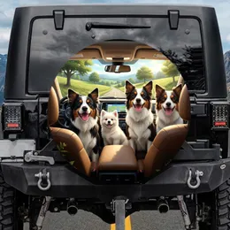 Happy Diverse Dogs Road Trip Countryside Car Interior - Dog Lover Gift Spare Tire Cover