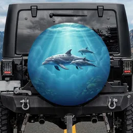 Three Graceful Bottlenose Dolphins Deep Ocean Scene - Aquatic Wildlife Home Decor Gift Spare Tire Cover