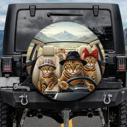 Bengal Cats Driving Luxury Car Mountain View - Travel Essentials Gift for Cat Lover Spare Tire Cover