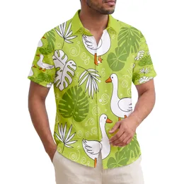 White Cartoon Geese Tropical Foliage - Wildlife Lover Home Decor Gift Hawaiian Shirt