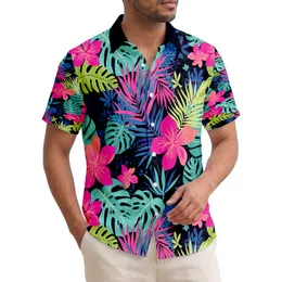 Tropical Flowers Monstera Palm Leaves Black Background Botanicals - Travel Essentials Gift Hawaiian Shirt