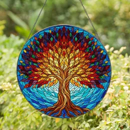 Tree of Life Multicolored Canopy Jewel Tone Leaves Sky Water - Home Decor Gift Stained Glass Suncatcher