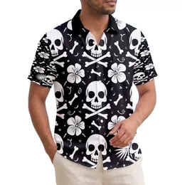 White Skulls Crossbones Bones Palm Fronds Hibiscus - Tropical Lifestyle Gift Hawaiian Shirt