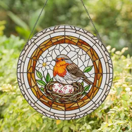Plump European Robin Bird Nest Eggs White Wildflower - Nature Lover Home Decor Gift Stained Glass Suncatcher