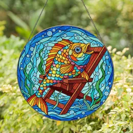 Reclining Fish Textured Scales Wooden Beach Chair Aquatic Plant Home Decor Gift Stained Glass Suncatcher