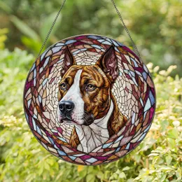 Intense Gaze Stained Glass American Staffordshire Terrier Pitbull Portrait - Home Decor Gift Stained Glass Suncatcher