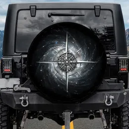 Metallic Compass Rose Cosmic Galaxy Travel Essentials for Adventurers Spare Tire Cover