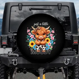 Baby Highland Cow Leopard Bow Wildflower - Cow Lover Gift Spare Tire Cover