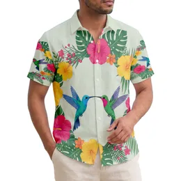 Hummingbird Hibiscus Tropical Wreath with Berry Accents - Wildlife Lover Gift Hawaiian Shirt