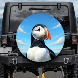 Atlantic Puffin Blue Sky Coastal Clouds - Wildlife Lover Gift for Bird Lovers Spare Tire Cover
