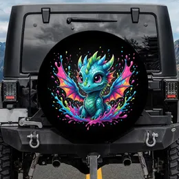 Baby Dragon Pink Eyes Spiky Crest Paint Splatter - Fantasy Lover Gift Spare Tire Cover