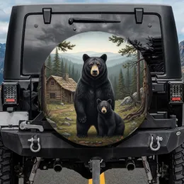 Black Bear Cub Log Cabin Forest Wilderness - Wildlife Lover Gift for Bear Lovers Spare Tire Cover