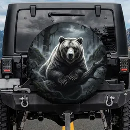 Grizzly Bear Forest Mist Tree Branch Twilight - Wildlife Lover Gift for Bear Enthusiast Spare Tire Cover