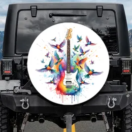 Rainbow Electric Guitar Flying Birds - Car SUV RV Truck Decor Gift for Auto Enthusiasts Spare Tire Cover