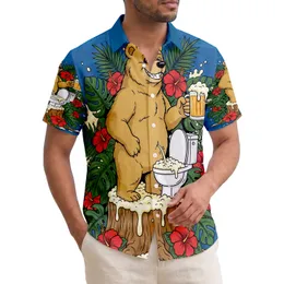 Golden Bear Beer Mug Toilet Stump Tropical Palm Hibiscus - Humorous Lifestyle Gift for Dads Hawaiian Shirt