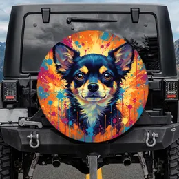 Chihuahua Dog Full Face Portrait Blue Yellow Purple Paint Splatter Brushstrokes - Dog Lover Gift Spare Tire Cover