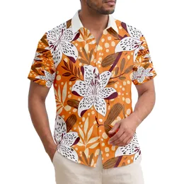White Lilies Black Spots Tangerine Orange Seed Pods Botanical Leaves Tropical Lifestyle Home Decor Hawaiian Shirt