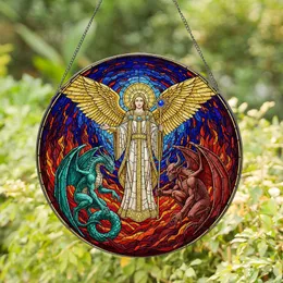 Stained Glass Archangel Demon Battle - Golden Winged Celestial Home Decor Gift Stained Glass Suncatcher