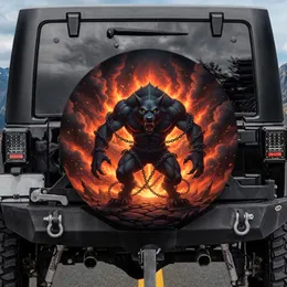 Chained Werewolf Amber Eyes Infernal Fire - Fantasy Lover Automotive Decor Spare Tire Cover