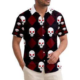 White Skulls Glowing Red Eyes Hibiscus Argyle - Dark Tropical Lifestyle Gift Hawaiian Shirt