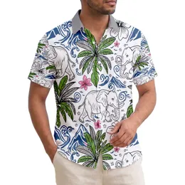 African Elephants Tropical Mountains Palm Fronds Hibiscus - Wildlife Lover Gift Hawaiian Shirt