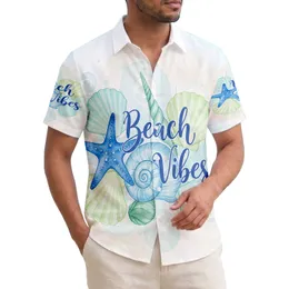 Blue Starfish Scallop Shells Beach Vibes - Summer Travel Gift Hawaiian Shirt