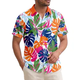 Continuous Organic Shapes Tropical Leaves Fluid Botanical Forms Red Vines - Home Decor Gift Hawaiian Shirt