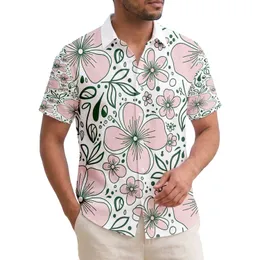 Tropical Broad Petal Pink Flowers Stamen Botanical Leaf - Summer Beach Holiday Gift Hawaiian Shirt