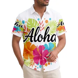 Aloha Script Hibiscus Flowers Tropical Leaves - Home Decor Gift Hawaiian Shirt