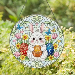 Rosy Cheeks Baby Rabbit Easter Eggs Blossoming Flowers Butterflies - Easter Holiday Gift Stained Glass Suncatcher