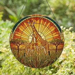 Adult Baby Giraffe Savanna Sunburst - Wildlife Lover Gift Stained Glass Suncatcher