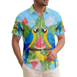 Blue Macaws Watermelon Slices Bananas Banana Leaves Pink Fronds - Tropical Lifestyle Gift Hawaiian Shirt