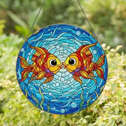 Fish Couple Kissing Segmented Ocean Water Bubbles Aquatic Flora - Home Decor Gift Stained Glass Suncatcher