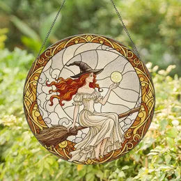 Young Witch Broom Crescent Moon - Home Decor Gift for Witch Lover Stained Glass Suncatcher