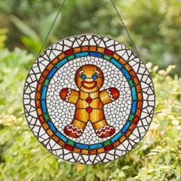 Gingerbread Man Red Candy Buttons Circular Border - Christmas Decor Gift for Holiday Host Stained Glass Suncatcher