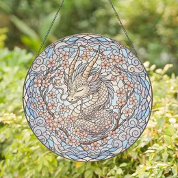 Baby Dragon Cherry Blossom Clouds - Home Decor Gift for Dragon Lover Stained Glass Suncatcher