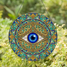 Luminous Golden Filigree Evil Eye Amulet Arabesque Floral Mosaic - Home Decor Gift Stained Glass Suncatcher