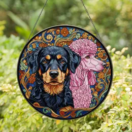 Rottweiler Poodle Stained Glass Dogs - Artistic Pet Lover Home Decor Gift for Dog Parents Stained Glass Suncatcher