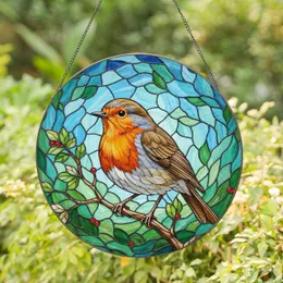 Robin Bird Red Breast Branch Leaves Berries Sky Foliage Mosaic - Garden Window Decor Gift Stained Glass Suncatcher