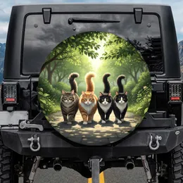 Striped Tabby Orange Fluffy Tuxedo Cats Green Path - Cat Owner Outdoor Adventure Spare Tire Cover